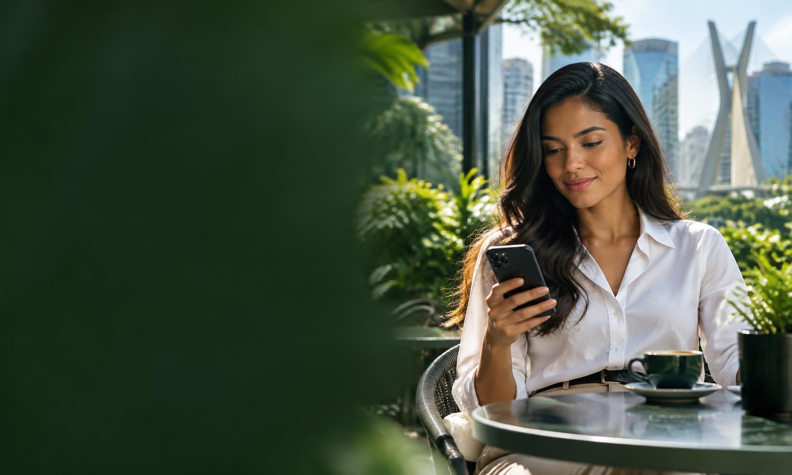 Customer checking her finances on her phone